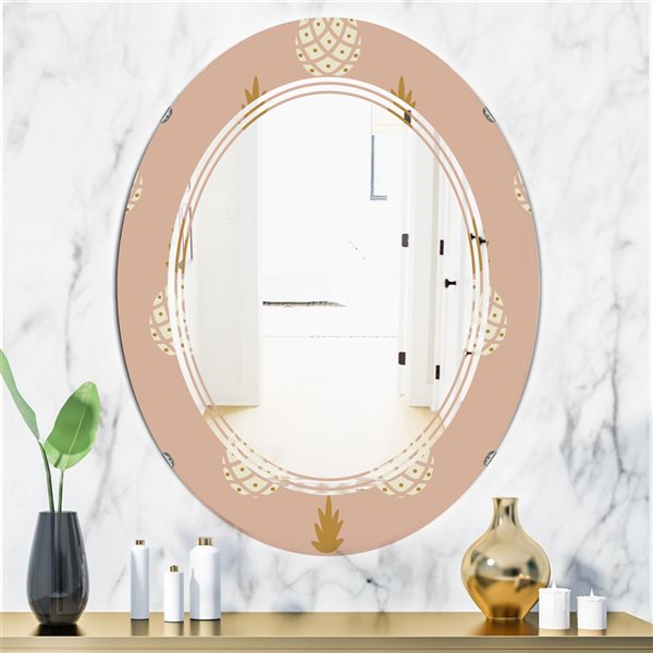 Designart Pineapple Summer Bliss VII 35.4-in x 23.7-in Beige Oval Polished Wall Mirror