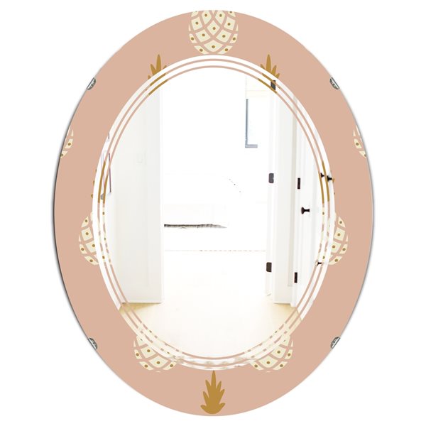 Designart Pineapple Summer Bliss VII 35.4-in x 23.7-in Beige Oval Polished Wall Mirror