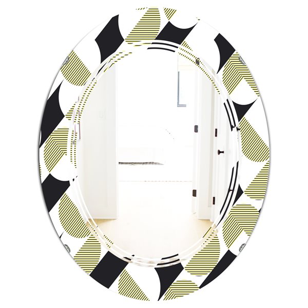 Designart Circular Abstract Retro Geometric II 35.4-in x 23.7-in Polished Yellow Oval Wall Mirror