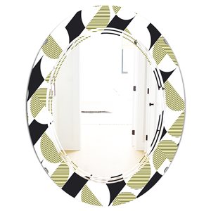 Designart Circular Abstract Retro Geometric II 35.4-in x 23.7-in Polished Yellow Oval Wall Mirror