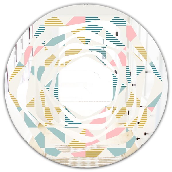 Designart Diamond Retro II 24-in x 24-in Blue Polished Round Wall Mirror