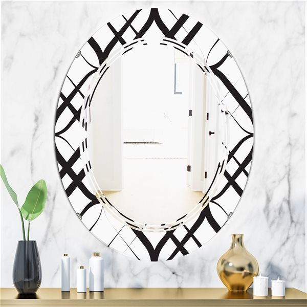 Designart Monochrome Geometric Pattern III 35.4-in x 23.7-in Oval Polished Black Wall Mirror