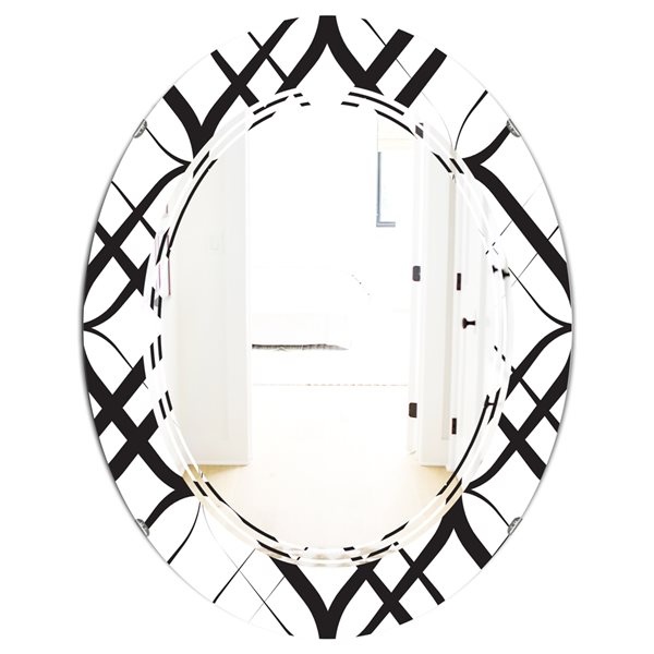 Designart Monochrome Geometric Pattern III 35.4-in x 23.7-in Oval Polished Black Wall Mirror