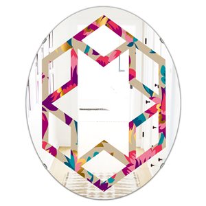 Designart Elegant Blossom Hand Drawn Folk Pattern 35.4-in x 23.7-in Multicolour Polished Oval Wall Mirror
