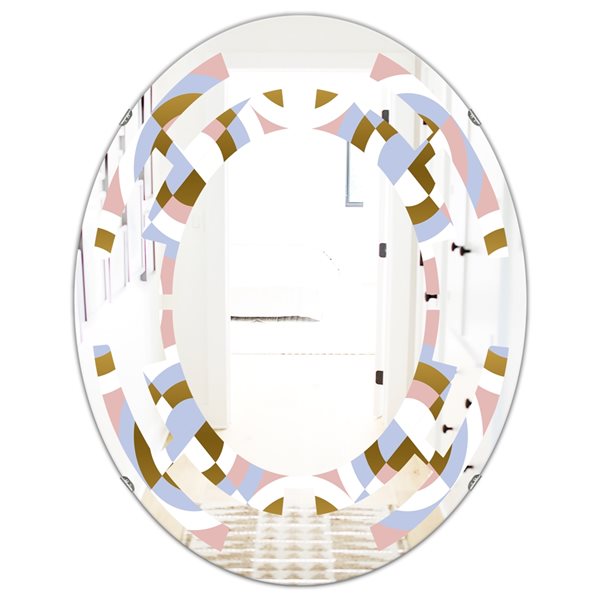 Designart Circular Geometric Shapes Pattern 35.4-in x 23.7-in Oval Multicolour Polished Wall Mirror