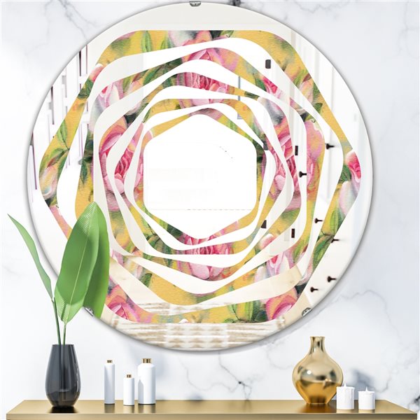 Designart Hand 24-in x 24-in Gold Polished Round Wall Mirror