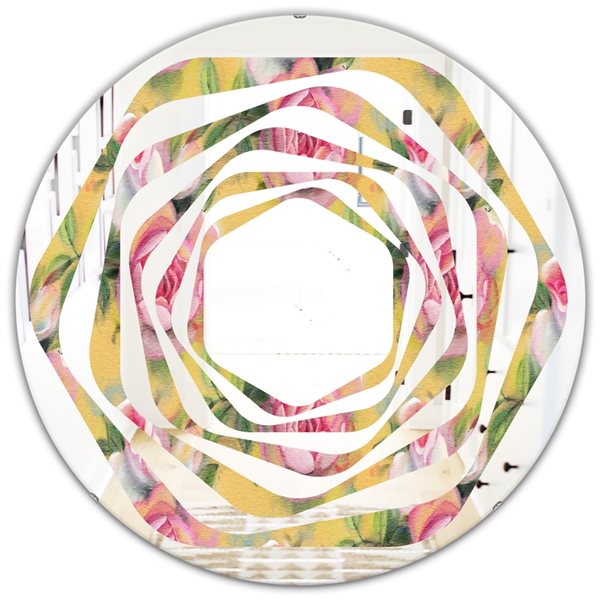 Designart Hand 24-in x 24-in Gold Polished Round Wall Mirror