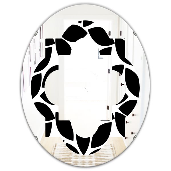 Designart Monochrome Geometric Pattern XII 35.4-in x 23.7-in Oval Polished Black Wall Mirror