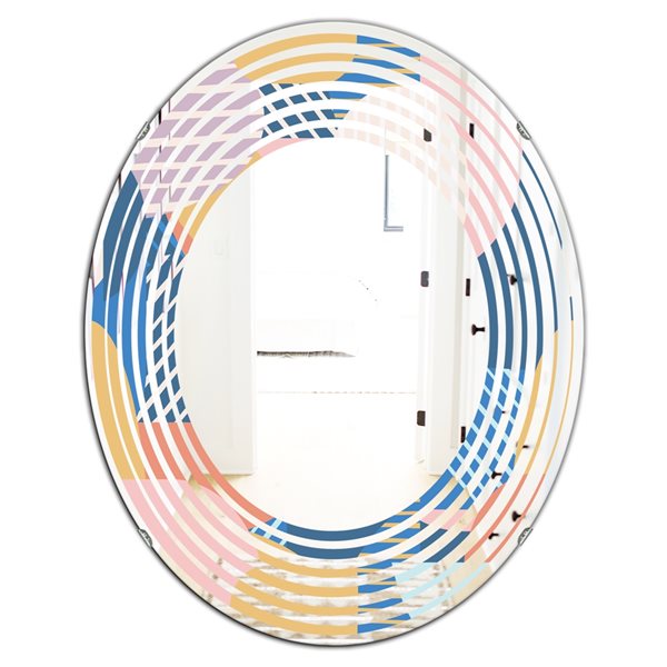 Designart Modern Geometric Shapes Pattern 35.4-in x 23.7-in Oval Blue Polished Wall Mirror