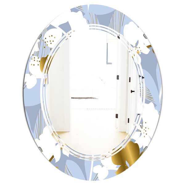 Designart Orchid Blossom Colour Pattern 35.4-in x 23.7-in Blue Oval Polished Wall Mirror