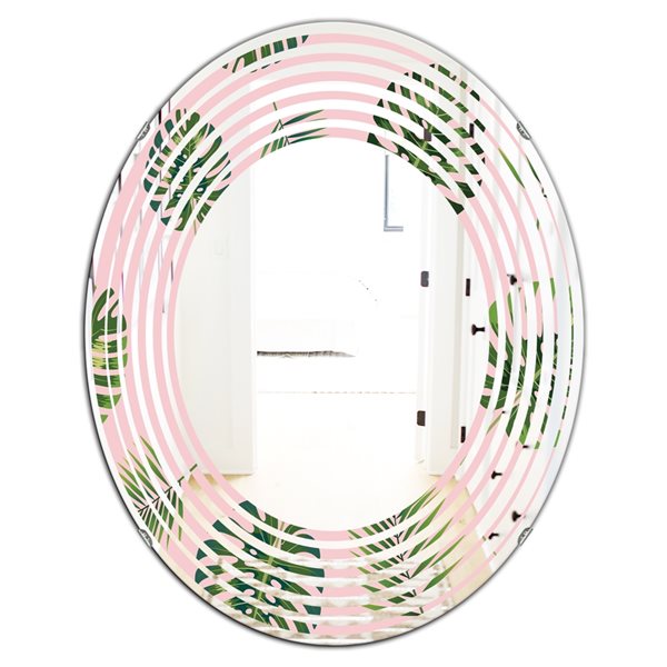 Designart Palm Tropical Leaves Pattern 35.4-in x 23.7-in Oval Green Polished Wall Mirror