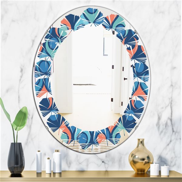Designart 35.4-in x 23.7-in Retro Abstract Drops X Oval Blue Polished ...
