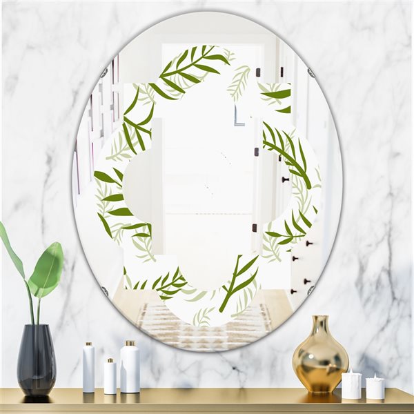 Designart Tropical Botanicals I 35.4-in x 23.7-in Oval Polished Green Wall Mirror