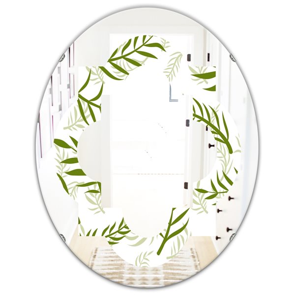 Designart Tropical Botanicals I 35.4-in x 23.7-in Oval Polished Green Wall Mirror