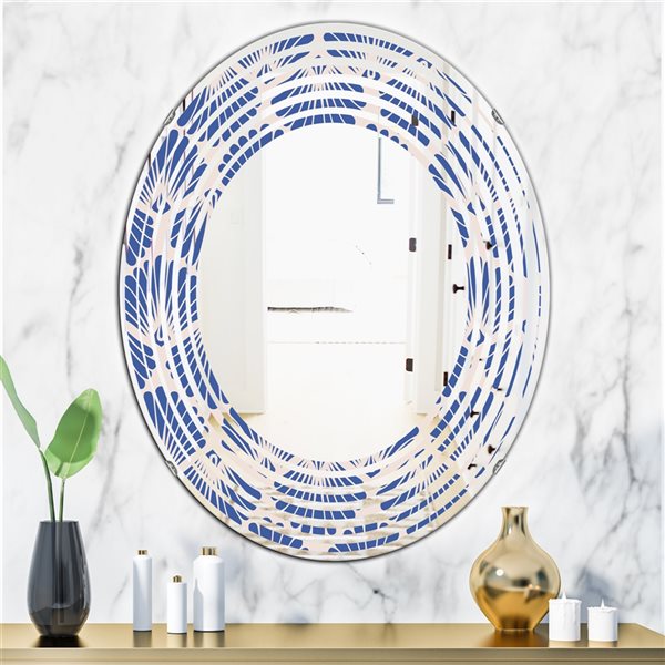 Designart 35.4-in x 23.7-in Retro Blue Waves Oval Polished Blue Wall Mirror