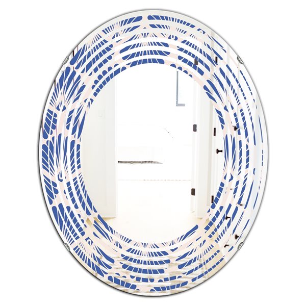 Designart 35.4-in x 23.7-in Retro Blue Waves Oval Polished Blue Wall Mirror