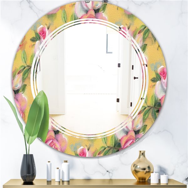 Designart 24-in x 24-in Hand Round Polished Gold Wall Mirror