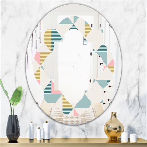 Designart Diamond Retro I 35.4-in x 23.7-in Oval Polished Blue Wall Mirror