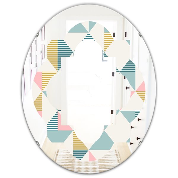 Designart Diamond Retro I 35.4-in x 23.7-in Oval Polished Blue Wall Mirror