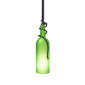 Epicureanist Green Rustic Frosted Glass LED Wine Bottle Pendant Light