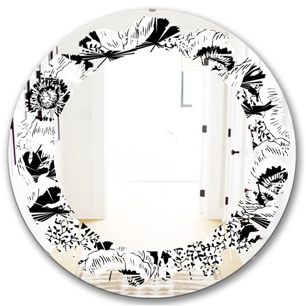 Designart 24-in L x 24-in W Retro Monochrome Flowers Pattern Polished ...