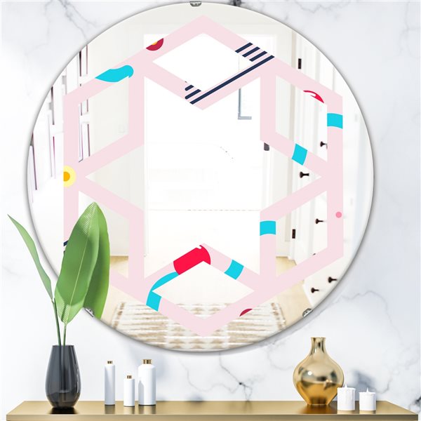 Designart 24-in L x 24-in W Retro Geometrical Abstract Pattern III Round Polished Wall Mirror