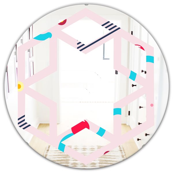 Designart 24-in L x 24-in W Retro Geometrical Abstract Pattern III Round Polished Wall Mirror