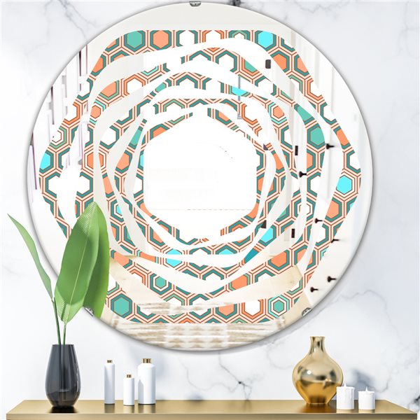Designart 24-in L x 24-in W Retro Hexagon Pattern III Round Polished Wall Mirror