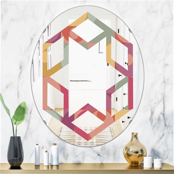 Designart 35.4-in L x 23.7-in W Geometric Retro Minimal I Oval Polished Wall Mirror