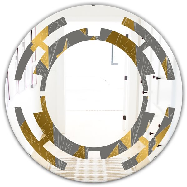 Designart Round 24-in L x 24-in W Golden Polygon Polished Wall Mirror ...