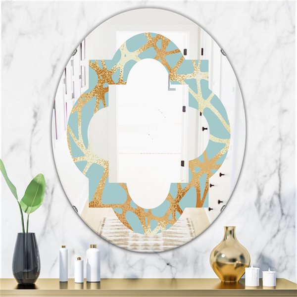 Designart 35.4-in L x 23.7-in W Golden Luxury Metallic Geometrics IV Oval Polished Wall Mirror