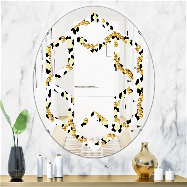 Designart 35.4-in L x 23.7-in W Leopard Fur Safari VI Polished Oval Wall Mirror