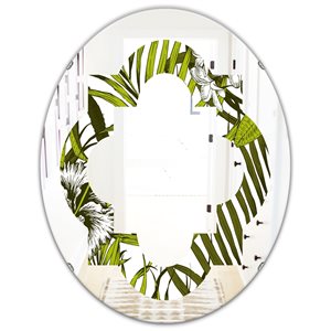 Designart 35.4-in L x 23.7-in W Tropical Palm Leaves I Oval Polished Wall Mirror