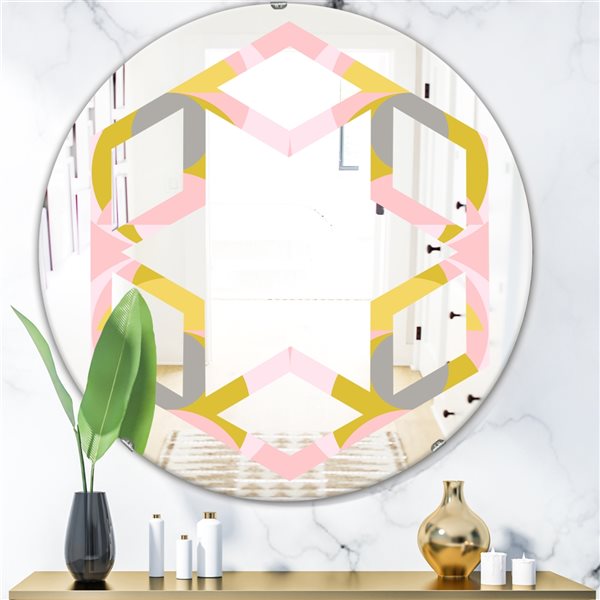 Designart 24-in L x 24-in W Retro Pastel Circular Pattern IV Round Polished Wall Mirror