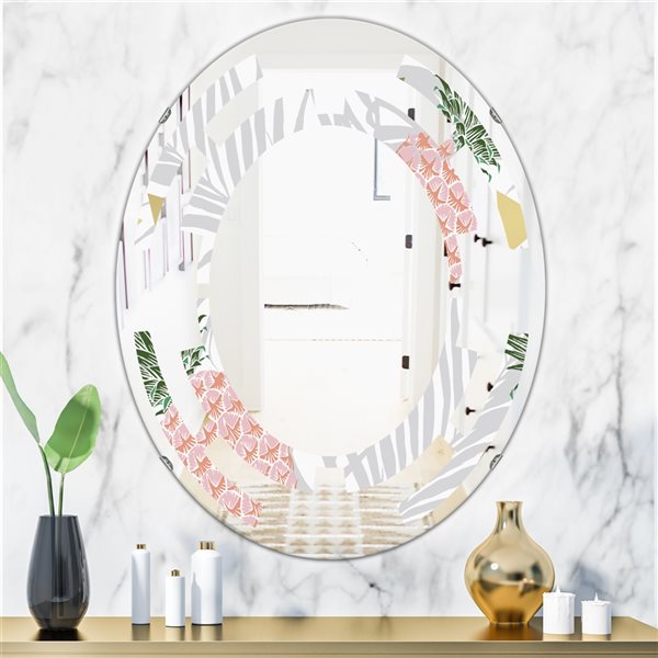 Designart Oval Pineappple on Tropical Leaves 35.4-in L x 23.7-in W Polished Wall Mirror
