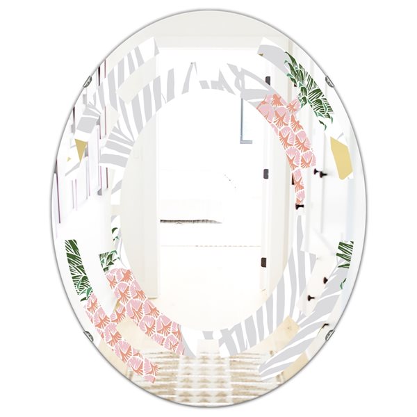 Designart Oval Pineappple on Tropical Leaves 35.4-in L x 23.7-in W Polished Wall Mirror