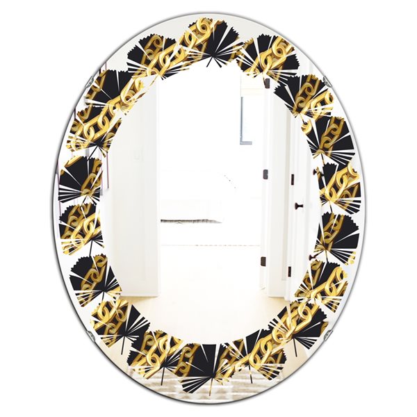 Designart Oval Golden Zigzag Chain 35.4-in L x 23.7-in W Polished Wall Mirror