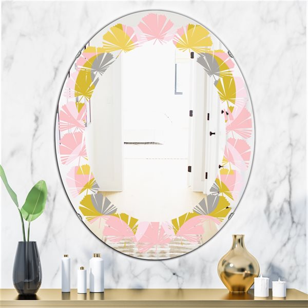 Designart 35.4-in L x 23.7-in W Retro Pastel Circular Pattern IV Polished Oval Wall Mirror