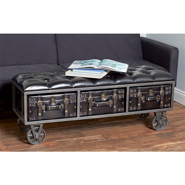 Grayson Lane Industrial Shiny Black Storage Bench