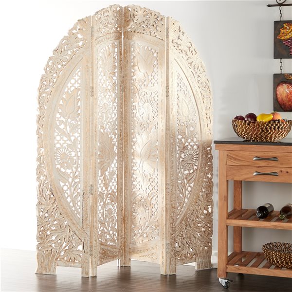 Grayson Lane 4-Panel White Wood Folding Eclectic Style Room Divider