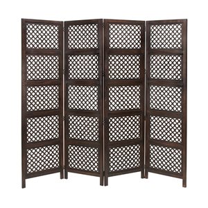 Grayson Lane 4-Panel Mango Wood Folding Traditional Style Room Divider in Brown