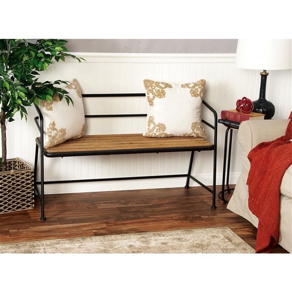 Grayson Lane Industrial Black Iron and Wood Accent Bench