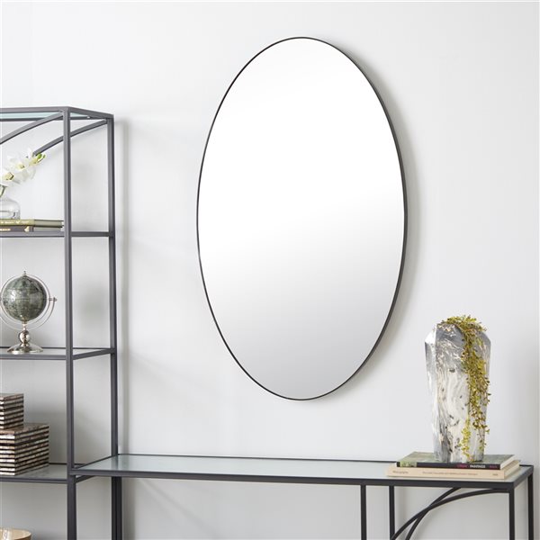 Grayson Lane 40-in L X 24-in W Contemporary Oval Black Framed Wall Mirror