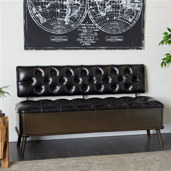 Grayson Lane Industrial Black Iron and Brown Storage Bench