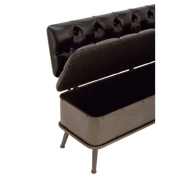 Grayson Lane Industrial Black Iron and Brown Storage Bench