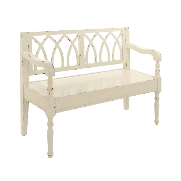 Grayson Lane Farmhouse Distressed White Wood Accent Bench