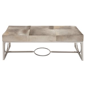 Grayson Lane Industrial White Cowhide Accent Bench