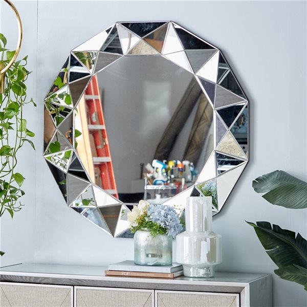 Grayson Lane 39.5-in L X 39.5-in W Glam Round Silver Framed Wall Mirror