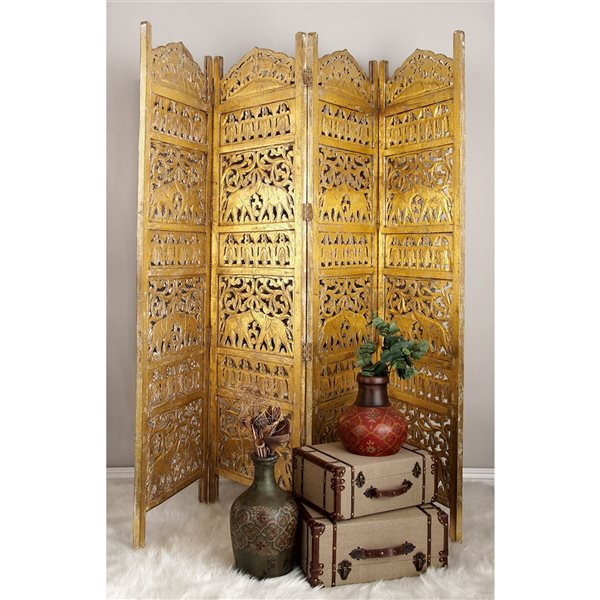 Grayson Lane 4-Panel Gold Wood Folding Traditional Style Room Divider