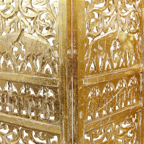 Grayson Lane 4-Panel Gold Wood Folding Traditional Style Room Divider